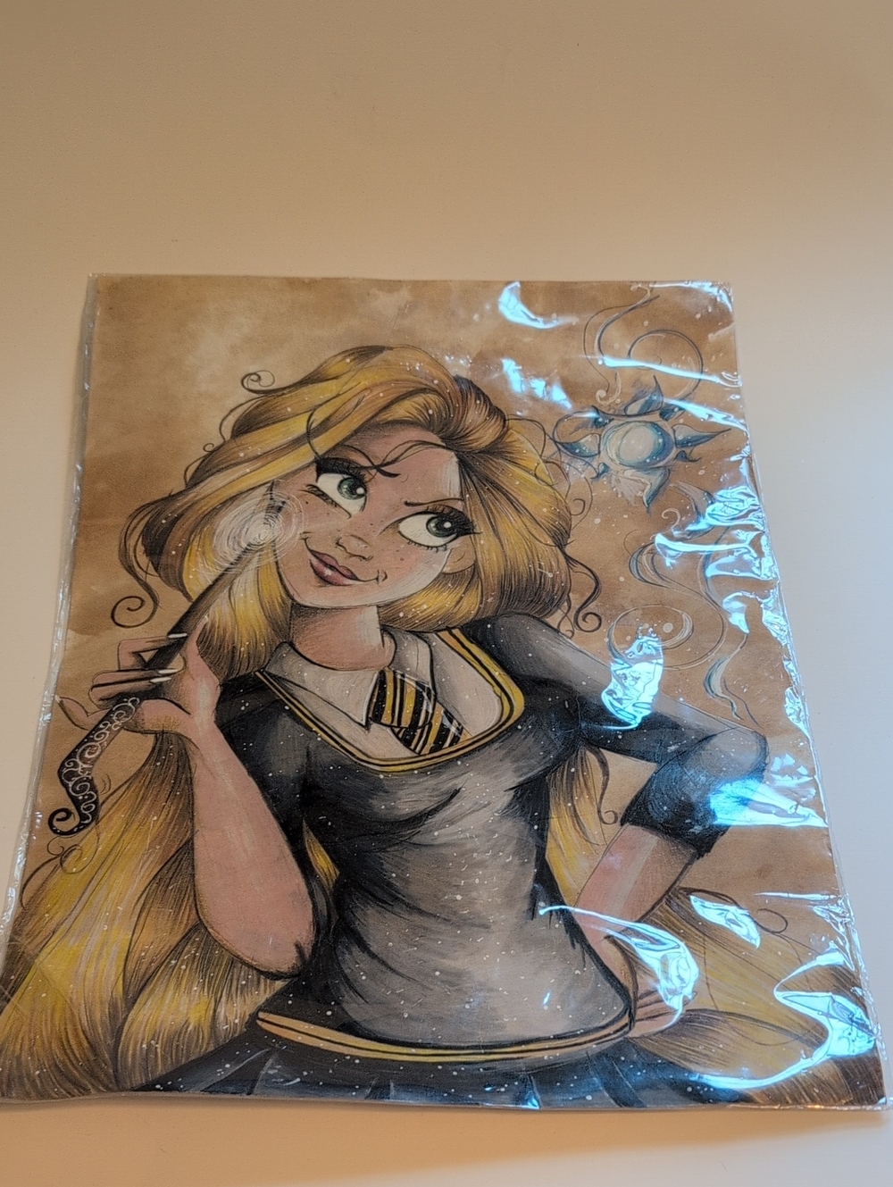 Fantasy Schoolgirl Art Print in Blonde and Black